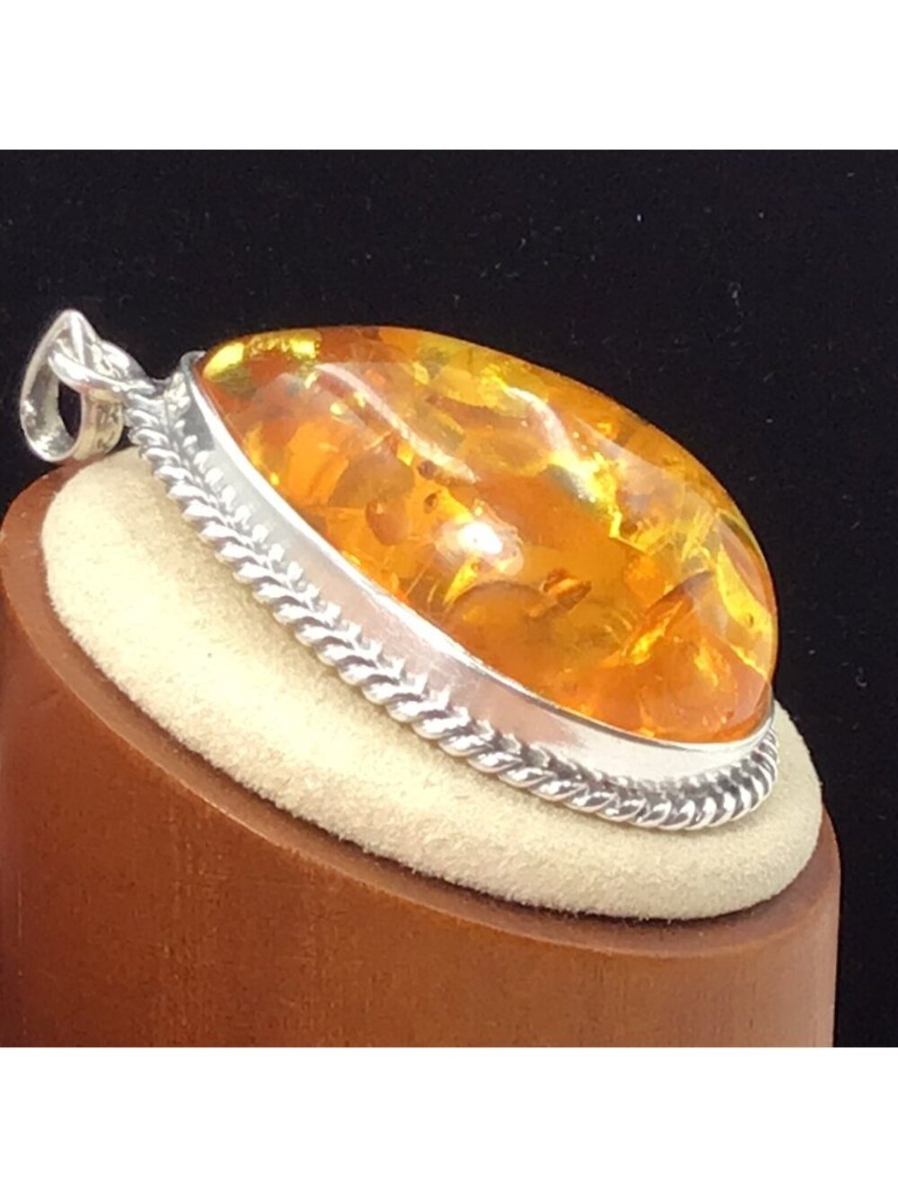 Butterscotch Amber Pendant Sterling Silver Vintage 2”